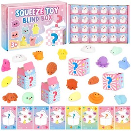 Valentine's Day Blind Box Gifts 24-Pack Mochi Squishies Toys with Mystery Box Greeting Cards for Boys Girls Bulk Valentines Day Gift Exchange Preschool Kindergarten Classroom Party Favors springtok