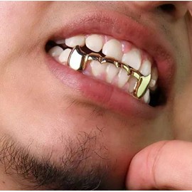 Big Dawgs Bling Custom Fit 14K Gold GP Bottom Teeth Lower Half Bar Metal Fangs Fang Cap Grillz