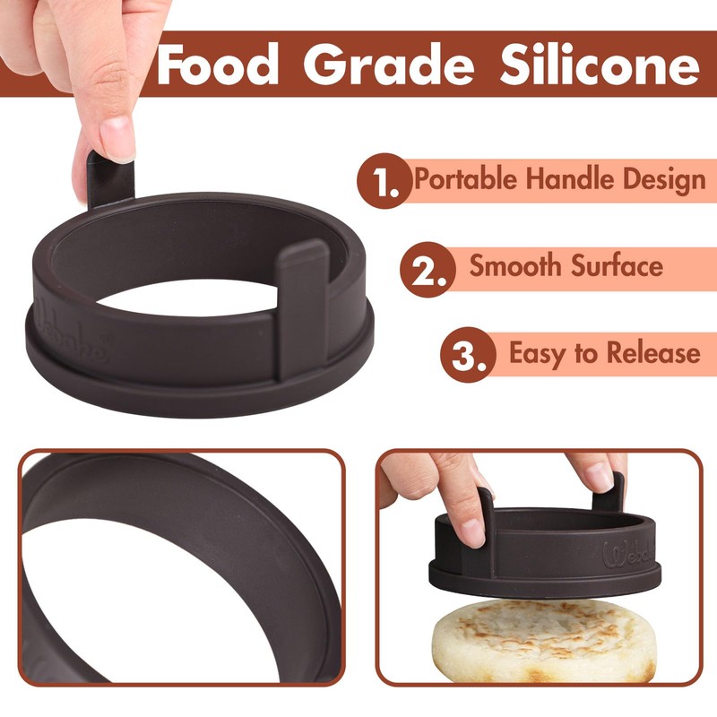 Webake Silicone Crumpet Rings Nonstick 3.5 inch Standard Size English
