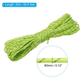 PATIKIL 65ft Reflective Guyline Camping Paracord 3mm Tent Cord Guyline Rope for Camping Tent Tarp Hiking Nylon Paracord Rope Fluorescent Green (20M)