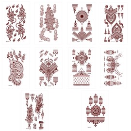 CATOR 10 Sheets of Henna Tattoo, Large Unique Black Temporary Tattoo, for Women, Mandala DreamCatcher Tattoos, Adult Stickers, Body Art, Arm Tips, Fake Tattoos