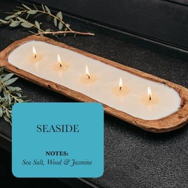 TLC Candle Co. 5-Wick Hand-Carved Wooden Dough Bowl Soy Candles - All-Natural Fragrance, Non-Toxic, Reusable - Gift or Me Time Provider favorite holiday big fall centerpiece high end soywax scented:_Seaside