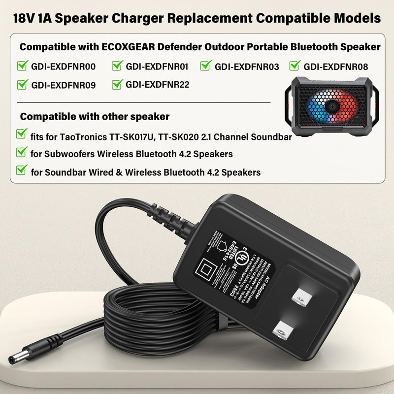 18V Speaker Charger Fit for ECOXGEAR Defender Portable Bluetooth Speaker