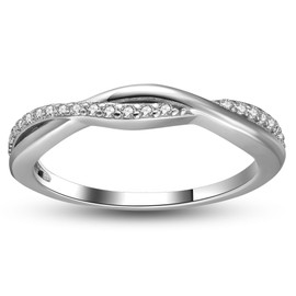 Twisted Half Eternity Wedding Band for Women by Ginger Lyne, White Gold 925 Sterling Silver Wedding Rings CZ Promise or Stackable Ring for Her Anniversary Cubic Zirconia Engagement Bridal for Women