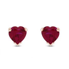 Simulated Crystal Ruby Heart Shape Stud Earrings In 14K Rose Gold Over Sterling Silver (5 Ct)
