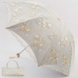Honeystore Lace Umbrellas for Weddings Lace Parasol Folding Sun Umbrella Apricot2