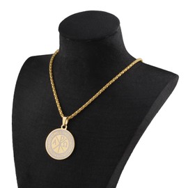 Zuo Bao Chi Rho Alpha Omega Pendant Necklace Christian Gift Labarum Sign Necklace Religious Jewelry (Gold)