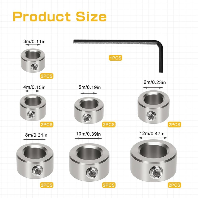 Set of 14 Depth Stop Rings 3/4/5/6/8/10/12/16 mm Locking Ring