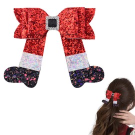 Christmas Hair Accessories Glitter Red Hair Bow Clips for Women Girls Christmas Stocking Hair Barrettes Xmas Sparkly Bow Barrettes Hairpin Headwear for Xmas Christmas Party Gifts Decorations