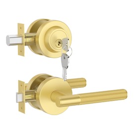 Asidrama Z002-124A 1 Pack Brushed Gold Passage Door Handle with Deadbolt
