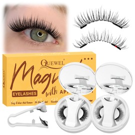 QUEWEL Magnetic Lashes Natural Look, 2 Pair Reusable Magnetic Eyelashes with Applicator, No Glue Needed Manga Eyelashes Magnetices Lashes Kit Easy to Apply and Remove(NZCX-A+G)