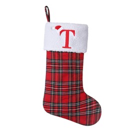 SIRIPHUM Classic Red Plaid Christmas Stockings, 19.5" Initial Monogram Xmas Family Stockings with Embroidered Letter,Rustic Farmhouse Country Fireplace Decor and Xmas Gift T