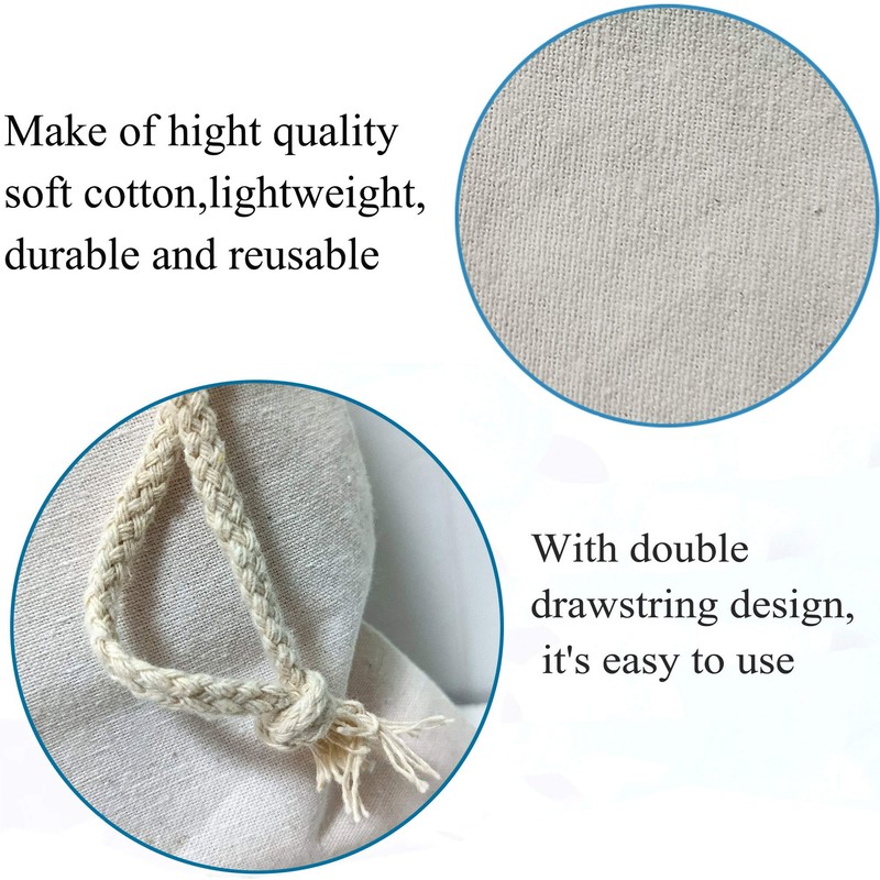 Piowio 8PCS 10x12 Inch Drawstring 100% Cotton Muslin Bags Reusable