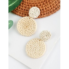 fdsmall Boho Drop Dangle Earrings Vintage Ethnic Style Hollow Woven Geometric Earrings Fashion Round Earrings Bohemian Statement Hanging Earring for Women and Girls (05)