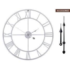 LEIKE 18.5" Modern Large Wall Clocks,Vintage, Round,Silent Non Ticking,Battery Operated,Silver Metal Roman Numerals Clock for Living Room/Bedroom/Kitchen Decor