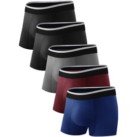 TIICHOO Men Incontinence Underwear Washable Fecal Incontinence Boxer Briefs Cotton Leak Proof Underwear for Men 5 Pack(Medium, 2 Black/1 Grey/1 Dark Blue/1 Burgundy)