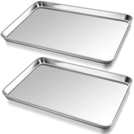 P&P CHEF 17.3 Inch Baking Cookie Sheet, Oven Pan Tray Stainless Steel Sheet Pan for Kitchen, Oven Bakeware for Multi Uses, Shiny Look & Dishwasher Safe, Healthy & Heavy Duty, 2Pcs