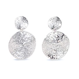 Milan Chiva 14K Gold Plated Hammered Disc Earrings for Women Lightweight Statement Geometry Earrings Danity jewelry Silver MCE-1013SL