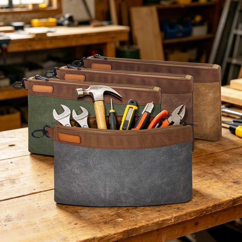 Waxed Canvas Tool Pouches Set,12 Inch Heavy Duty Tool Bags