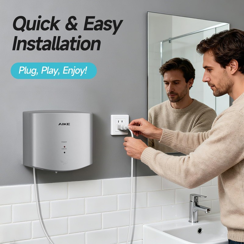 AIKE Air Wiper Compact Hand Dryer 110V 1400W Silver (with