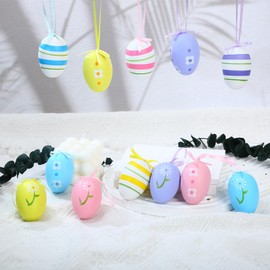MAIGO 12Pcs Easter Colorful Plastic Hanging Eggs Decorations - Easter Decorations for Boys Girls, Easter Home Decoration for Outdoor Garden, Easter Tree Decorations, Easter Baubles
