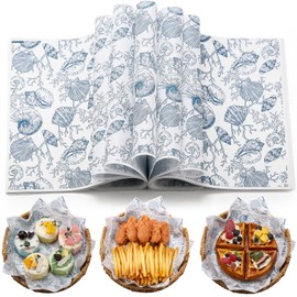 AmazingSpark 150 Pcs Ocean Wax Paper Sheets for Food Sandwich Wrapping Greaseproof Deli Parchment Paper Basket Liners for Summer Wedding Birthday Beach Baby Shower Supplies(Mussel and Conch)
