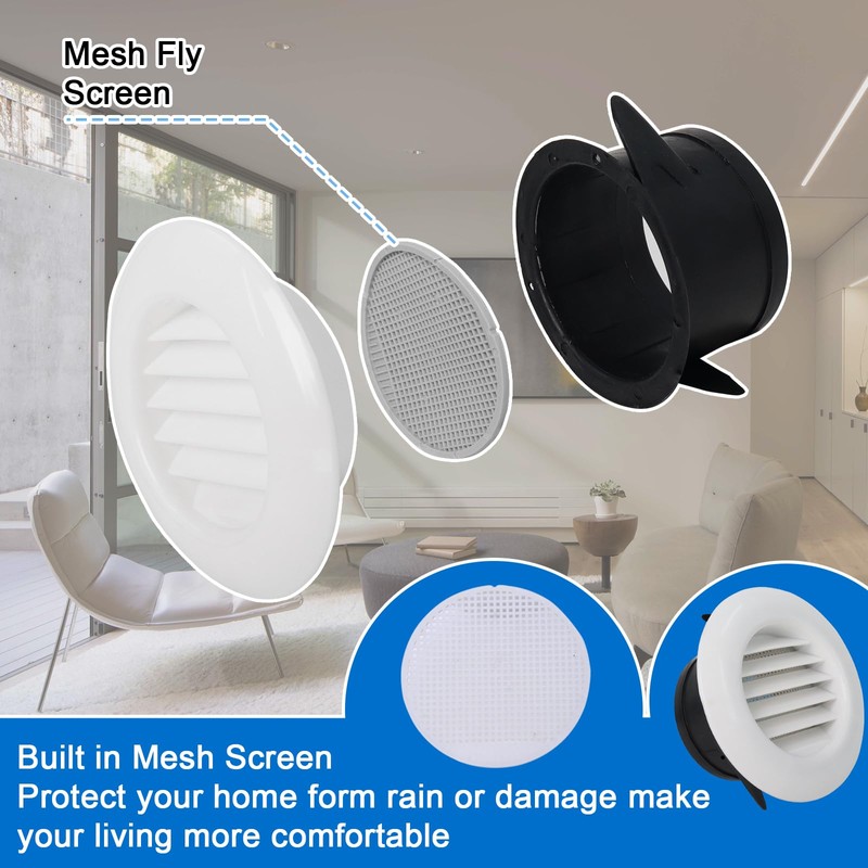 4 Inch Soffit Exhaust Vent Cover Kit Built-in Fly Screen