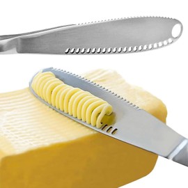 Stainless Steel Butter Spreader, 3 in 1 Kitchen Gadgets,butter spreader,3 in 1 Stainless Steel Spreader Serrated Edge Shredding Slots Easy to Hold for Bread Butter Cheese Jam Slicer,Butter Cutter