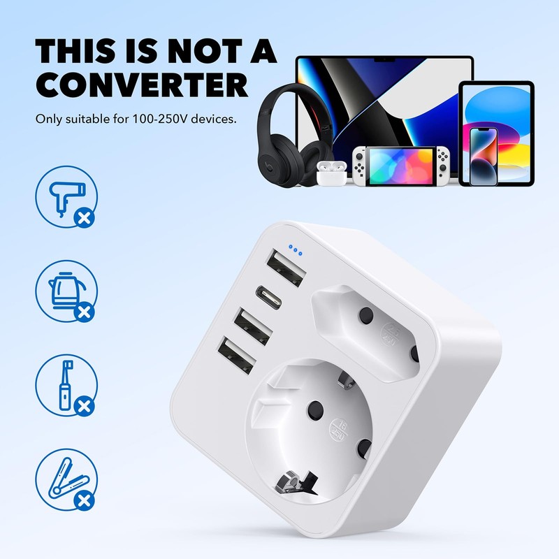 Adapter USA Germany Plug with 3 USB 1 USB C