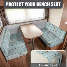 SUITOSELFY RV Dinette Cushion Covers - Teal Wood Grain Seat Covers for Dinette Booth Set & Camper Sofa