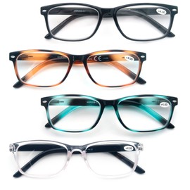 HEEYYOK 1.50 Reading Glasses Women/Men Readers 4-Pack,Small Square Glasses for Reading with Flexible Spring Hinge,Comfortable Lightweight with 4-Pouch