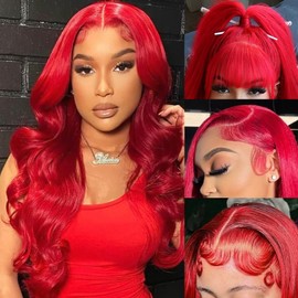 Lotulo Red Wig Human Hair 13x4 Red Lace Front Wigs Human Hair 180% Density Body Wave Red Colored Wigs Human Hair HD Transparent Lace Front Wigs Human Hair Pre Plucked with Baby Hair 30 Inch