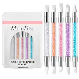 MelodySusie 5 Pcs Nail Art Sculpture Pen Acrylic Dual Tipped Brushes for Resin Nail Art Tools for Design Foil Carving Drawing Effect Shaping