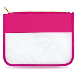 LOKFAR Nylon Makeup Bag DIY Chenille Letter Clear Travel Zipper Pouch, Preppy Makeup Bag Clear Cosmetic Bag, Water-proof Makeup Travel Pouch Snack Bags for Women (Rose Red)