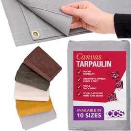 CCS Waterproof Canvas Tarp Cover – Heavy Duty Duck Cloth, Waxed Canvas Tarpaulin with Rustproof Brass Grommets for Camping, Construction, Equipment & Outdoor Use (Grey, 8x10 Ft)