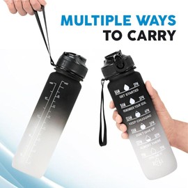 Water Bottle 1L, Plastic Drinks Bottle, Motivational Sports WaterBottles with Time Marker, 30oz Leakproof Design Water Bottle for Sports,Hiking,Gym,Fitness,Outdoor,Cycling,School & Office