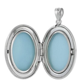 Sterling Silver Oval Locket Necklace Oak Leaves Motif Engraveable Center 20 inch Boston Chain