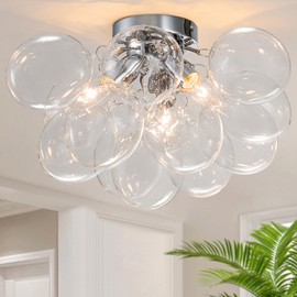 Ceiling Light Chandelier Modern Kitchen Lights Ceiling Flush Mount Glass Bubble Chandelier Lighting 3 Light Entryway Light Fixture 17.72in 13 Globe for Bedroom Foyer Living Room