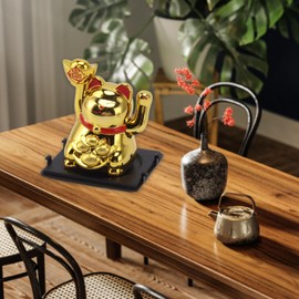 Jwthee 2in Lucky Cat Waving Arm Solar Powered, Feng Shui Lucky Cats Lucky Beckoning Waving Wealth Cat Solar Fortune Cat Statue Decorations for Decorating Front Desk Car Business Opening (Gold)