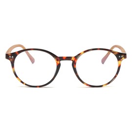 Gleyemor Blue Light Glasses for Men Women, Vintage Round Bluelight Blocking Computer Screen Protection Glasses (Tortoise Frame & Wood-grain Leg)