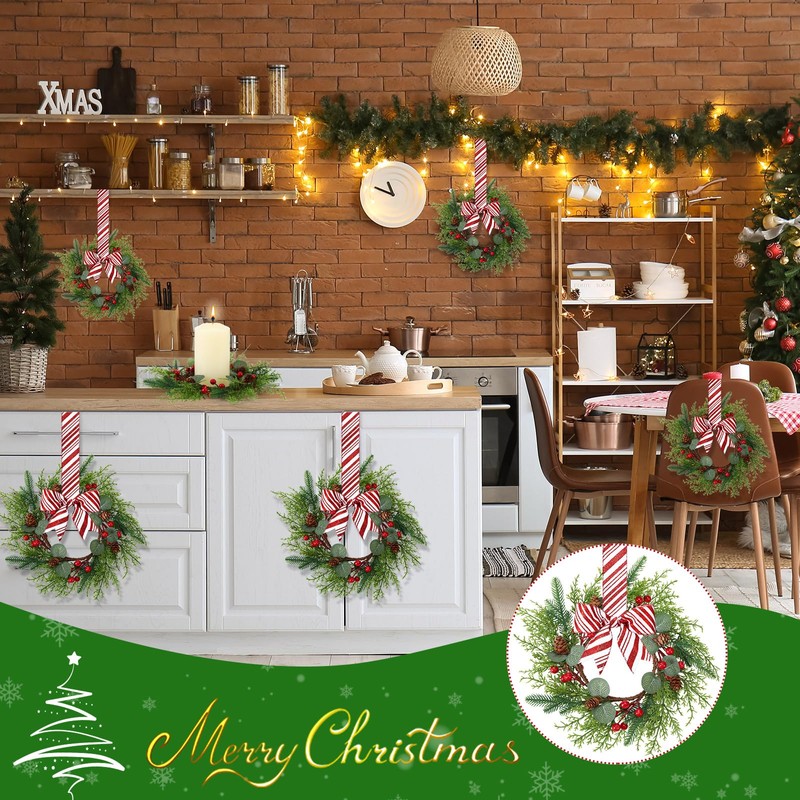Suncalla 6 Pcs Christmas Kitchen Cabinet Wreaths Bulk, Red, White