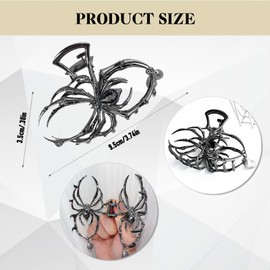 Yeomju Pack of 2 Spider Hair Clips, Metal, Alloy Hair Claw Clips, Silver Spiders, Gothic Metal Hair Clip for Punk & Y2K Style Hair Accessories (2 Black)