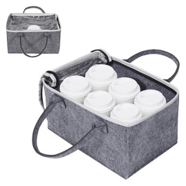 CSKUNXIA Portable Collapsible Coffee Cup Carrier - 6 Cups, Reusable Drink Caddy for Delivery, Take Out, Travel (Grey)