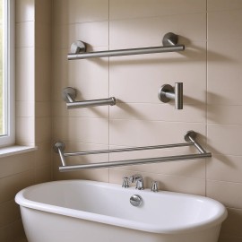 Towel Bars Set 304 Stainless Steel Brushed Finish Wall Mounted Bathroom Accessories Double Towel Rack Minimalist DesignColor: as Pic Color