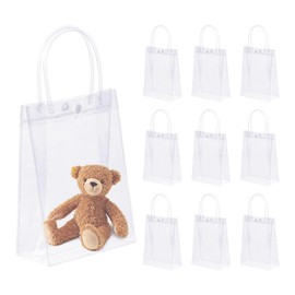 Gkhlg Pack of 25 Clear Gift Bags PVC Material Girls Party Bags for All Ages with Handles Buttons Plastic Gift Bag for Candies Parties Weddings Holidays and More (5.91 × 7.87 × 2.76 inches)
