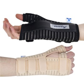 Actesso Breathable Wrist Splint with Thumb Stabiliser - Wrist Night Splint for Carpal Tunnel Syndrome and Tendonitis (Beige Left, XL)