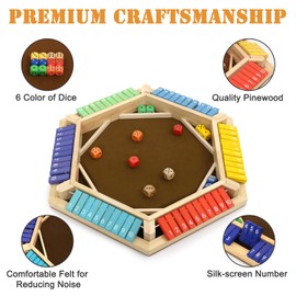 plusvivo Shut The Box Game, 1-6 Players Wooden Board Dice Game with 14 Dice for Kids and Adults, Classical Tabletop Math Strategy Game for Family Home Classroom Pub