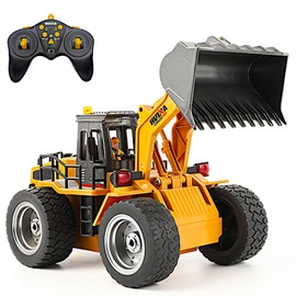 POCO DIVO 9CH Alloy RC Front Loader 1/18, Wheel Bulldozer 4WD Construction Vehicle Model, Metal Shovel Cabin, 2.4G Radio Control Truck Play Excavator, Lights Toy Engine, Kid Boy Gift Adult Collection