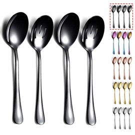Kyraton Black Serving Spoons Set of 4, Includes 2 Serving Spoons and 2 Slotted Spoons, Stainless Steel Serveware, Serving Set of 4