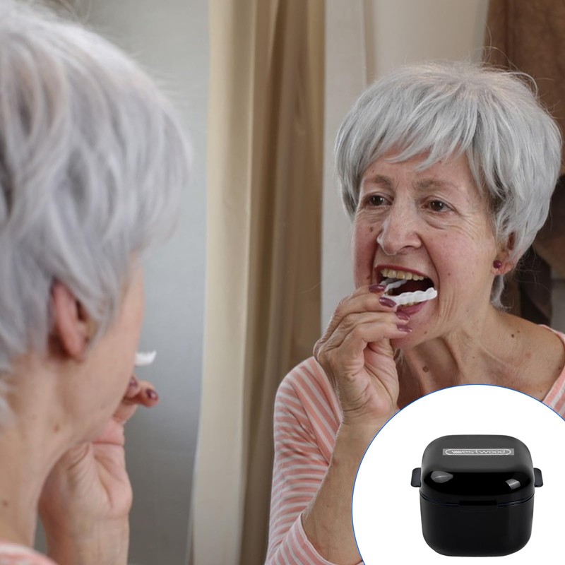 Portable Container for False Teeth, Denture Box with Strainer, Denture